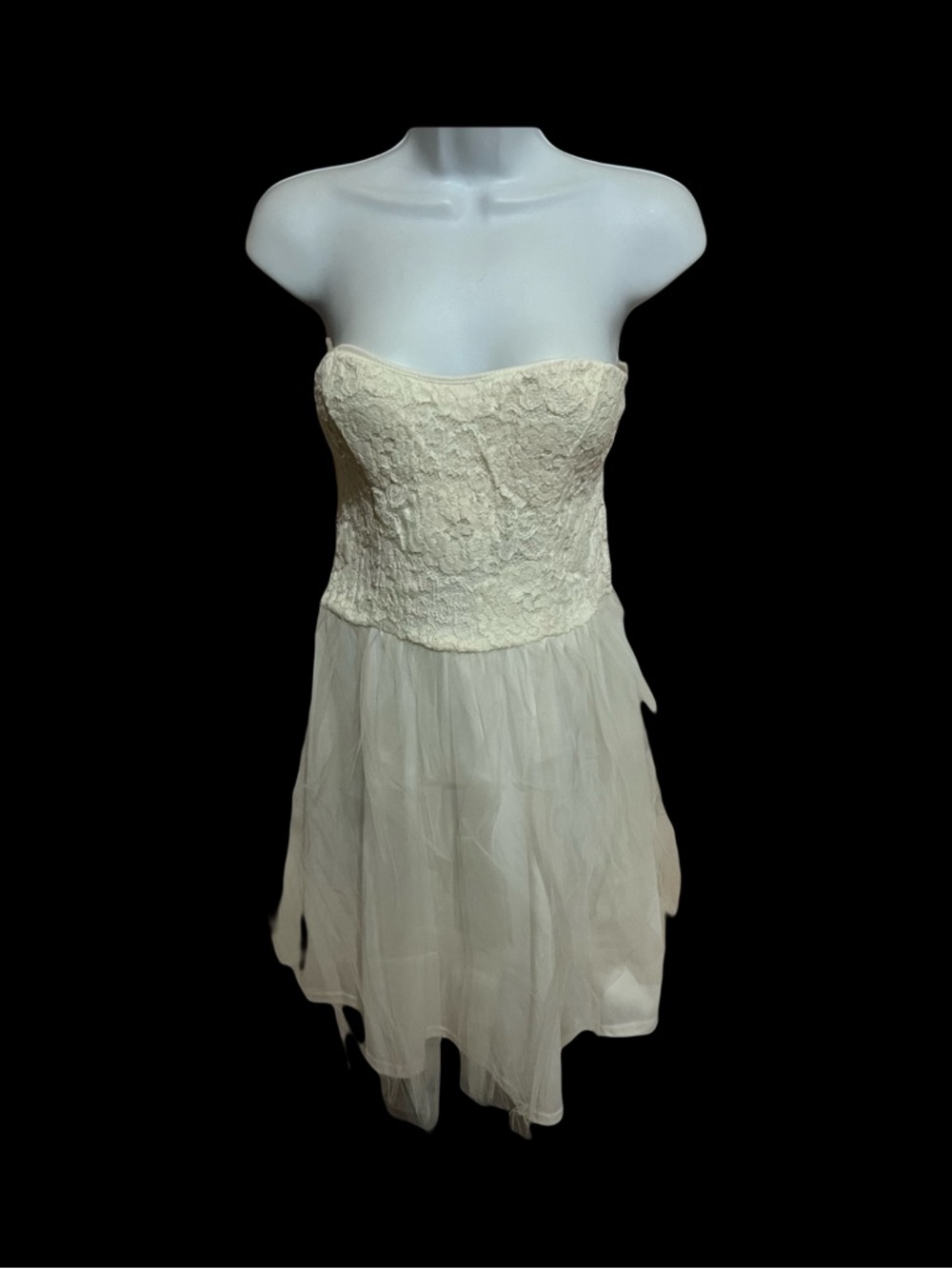 Windsor Strapless Lace & Chiffon Dress in Ivory